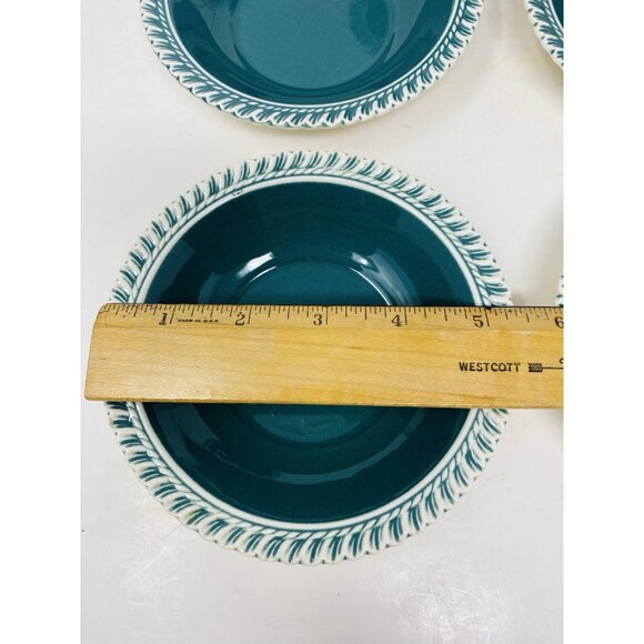Harkerware Corinthian Teal Green 5” Ice Cream Berry Bowls Set Of 5 - Picture 7 of 9